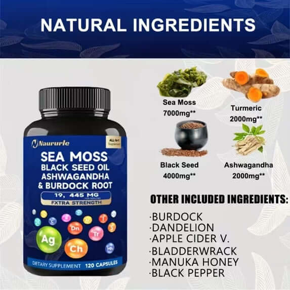 Sea Moss Black Seed Oil Capsules for Energy & Immunity