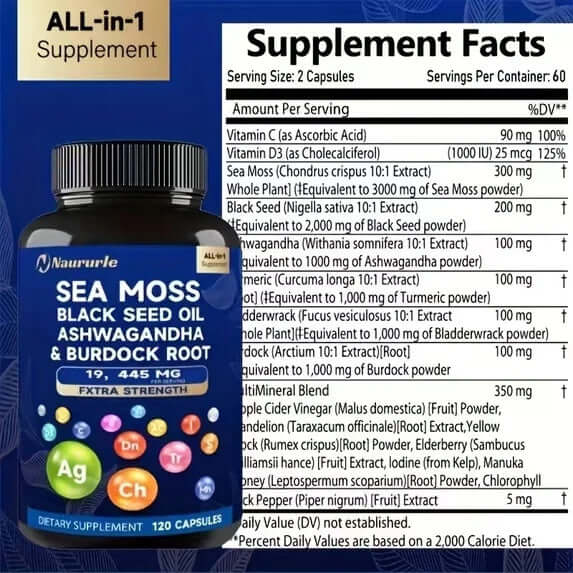 Sea Moss Black Seed Oil Capsules for Energy & Immunity